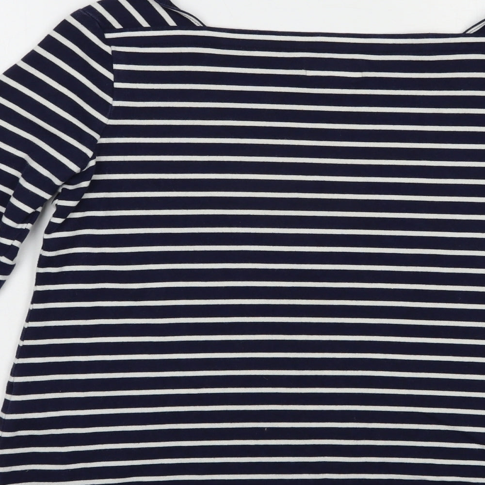 Joules Womens Blue Striped Cotton Basic T-Shirt Size 12 Square Neck