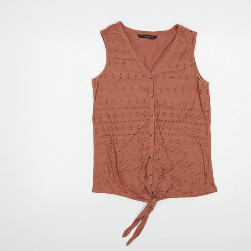 Dunnes Stores Womens Brown  Cotton Basic Blouse Size XS V-Neck