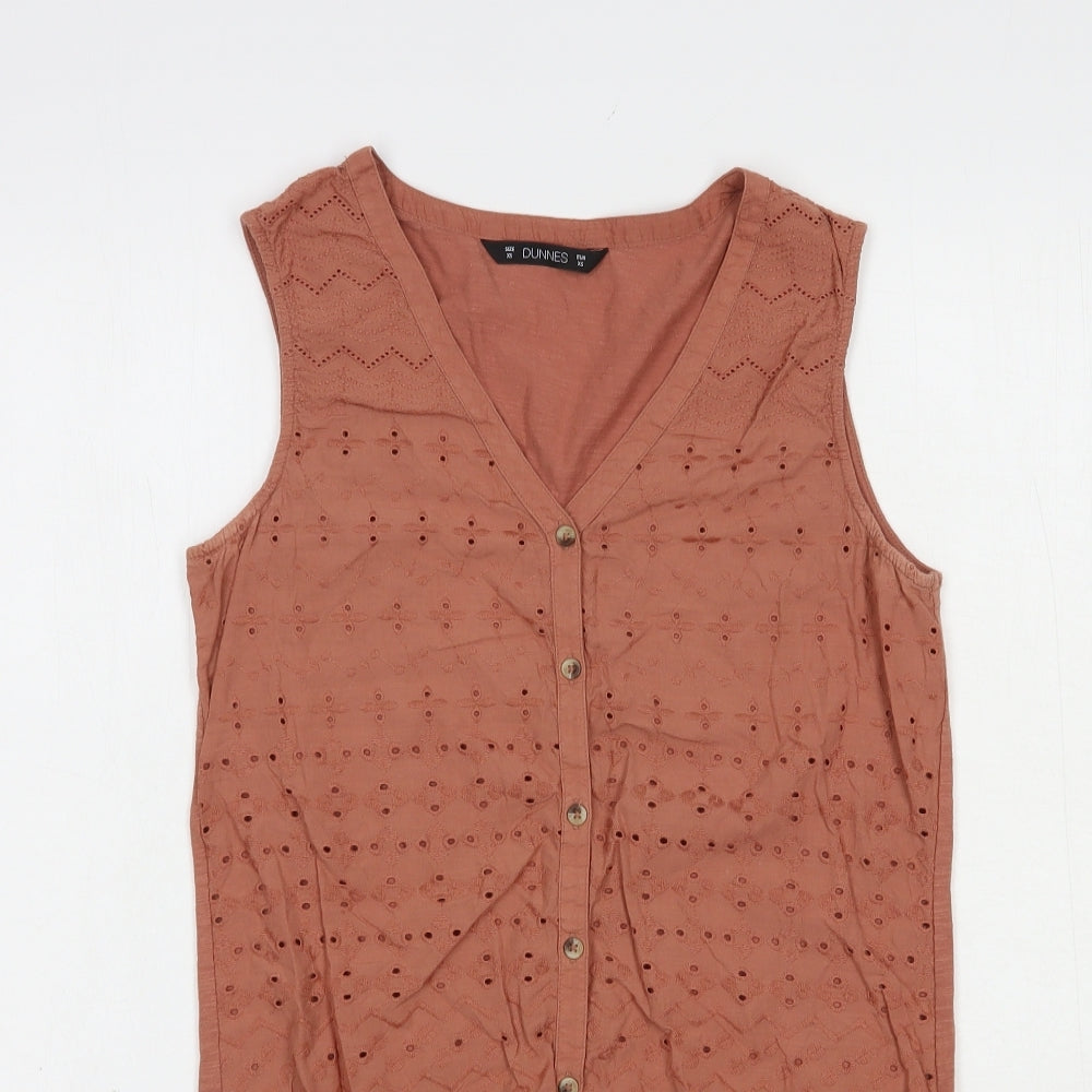 Dunnes Stores Womens Brown  Cotton Basic Blouse Size XS V-Neck