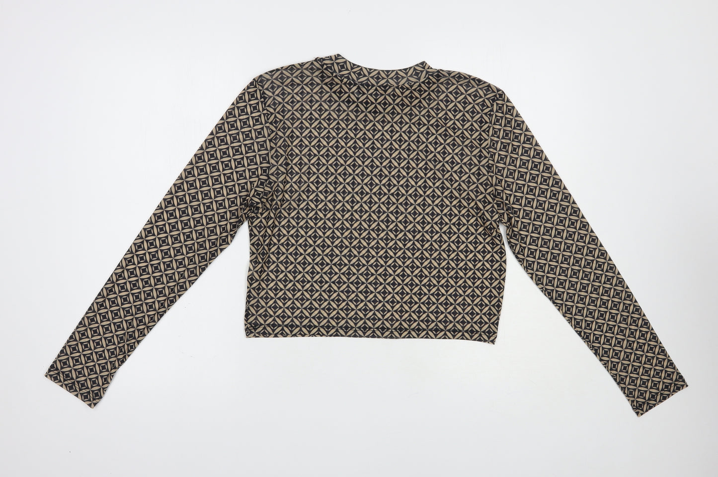 Miss Selfridge Womens Beige Geometric Polyester Cropped Blouse Size 14 Mock Neck