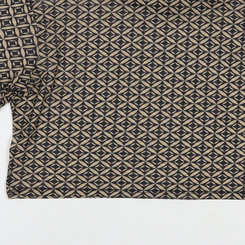 Miss Selfridge Womens Beige Geometric Polyester Cropped Blouse Size 14 Mock Neck