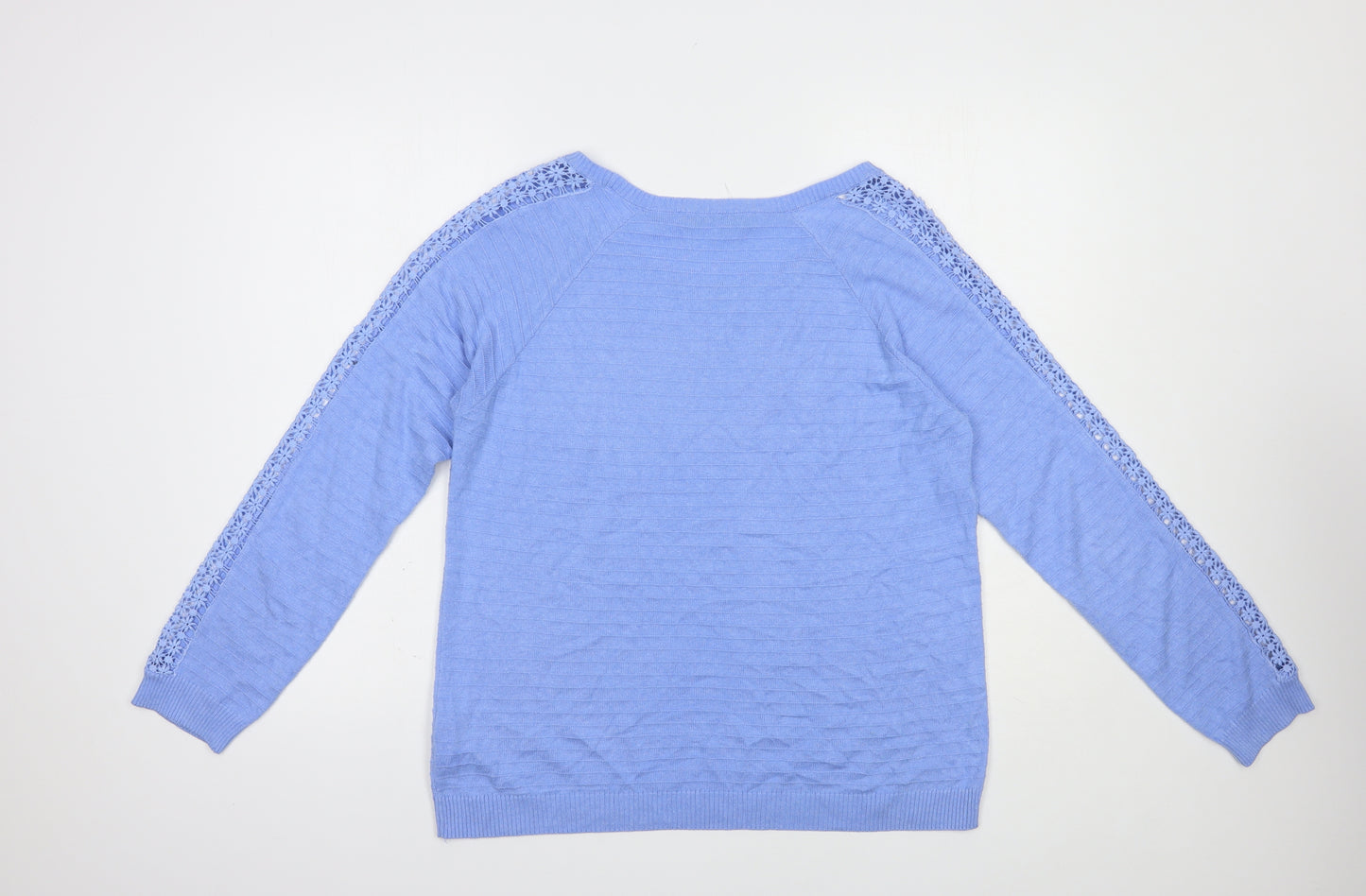 Marks and Spencer Womens Blue Boat Neck  Cotton Pullover Jumper Size 14   - Lace Detail