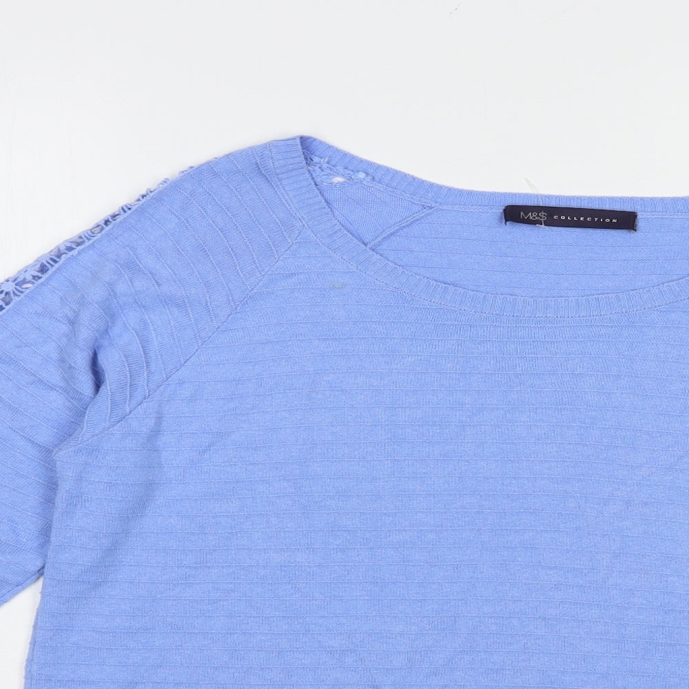 Marks and Spencer Womens Blue Boat Neck  Cotton Pullover Jumper Size 14   - Lace Detail