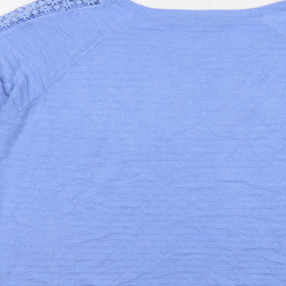 Marks and Spencer Womens Blue Boat Neck  Cotton Pullover Jumper Size 14   - Lace Detail