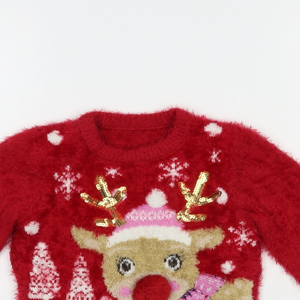 Nutmeg Girls Red Crew Neck  Polyamide Pullover Jumper Size 5-6 Years  Pullover - Christmas Jumper