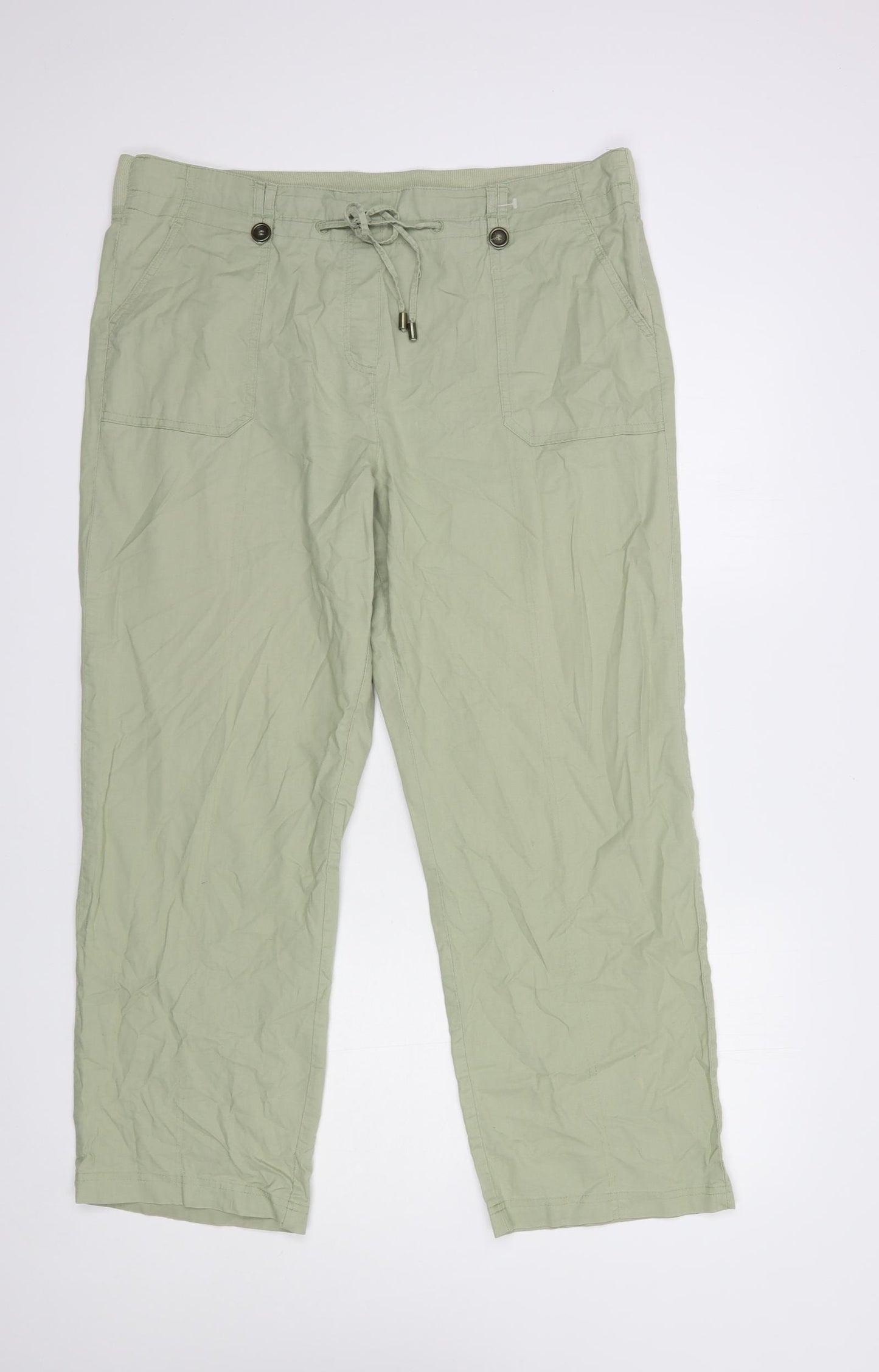 Bonmarché Womens Green  Cotton Cargo Trousers Size 18 L28 in Regular Drawstring