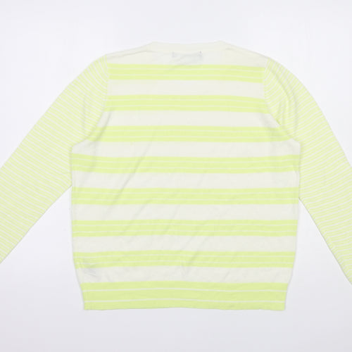 Marks and Spencer Womens White Crew Neck Striped Acrylic Pullover Jumper Size 14