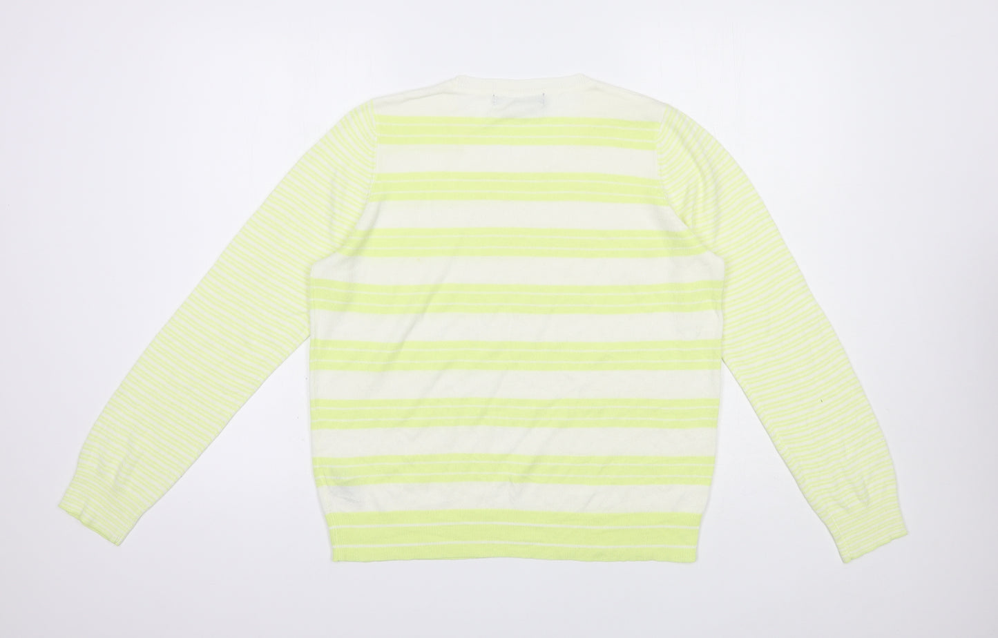 Marks and Spencer Womens White Crew Neck Striped Acrylic Pullover Jumper Size 14