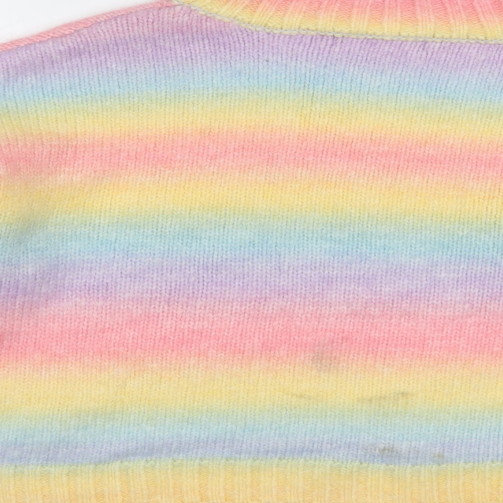 George Womens Multicoloured High Neck Striped Acrylic Pullover Jumper Size L