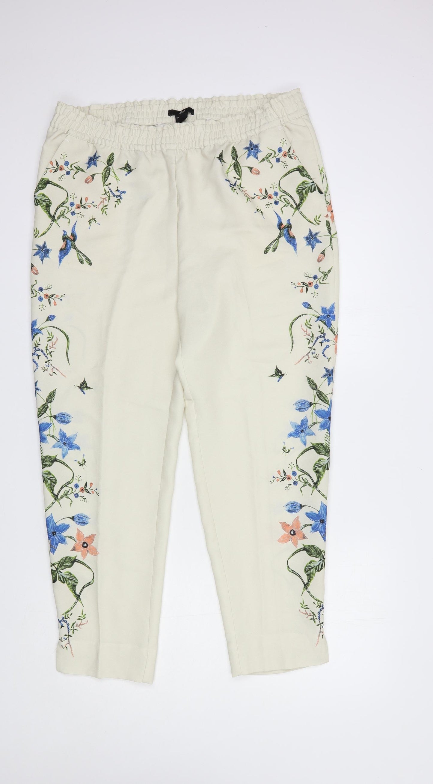 H&M Womens Beige Floral Polyester Trousers  Size M L27 in Regular