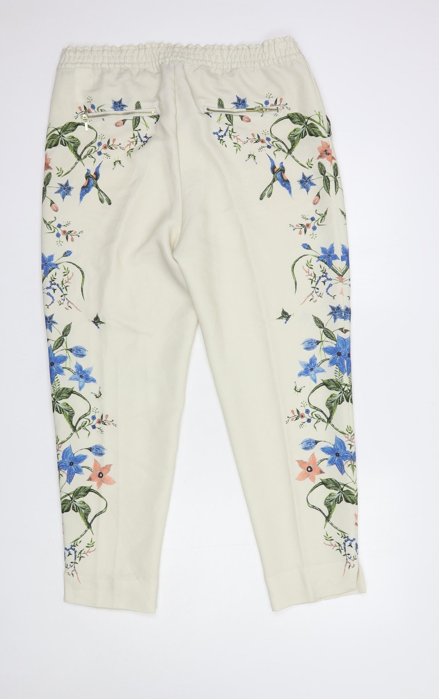 H&M Womens Beige Floral Polyester Trousers  Size M L27 in Regular