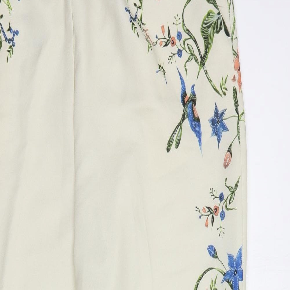 H&M Womens Beige Floral Polyester Trousers  Size M L27 in Regular