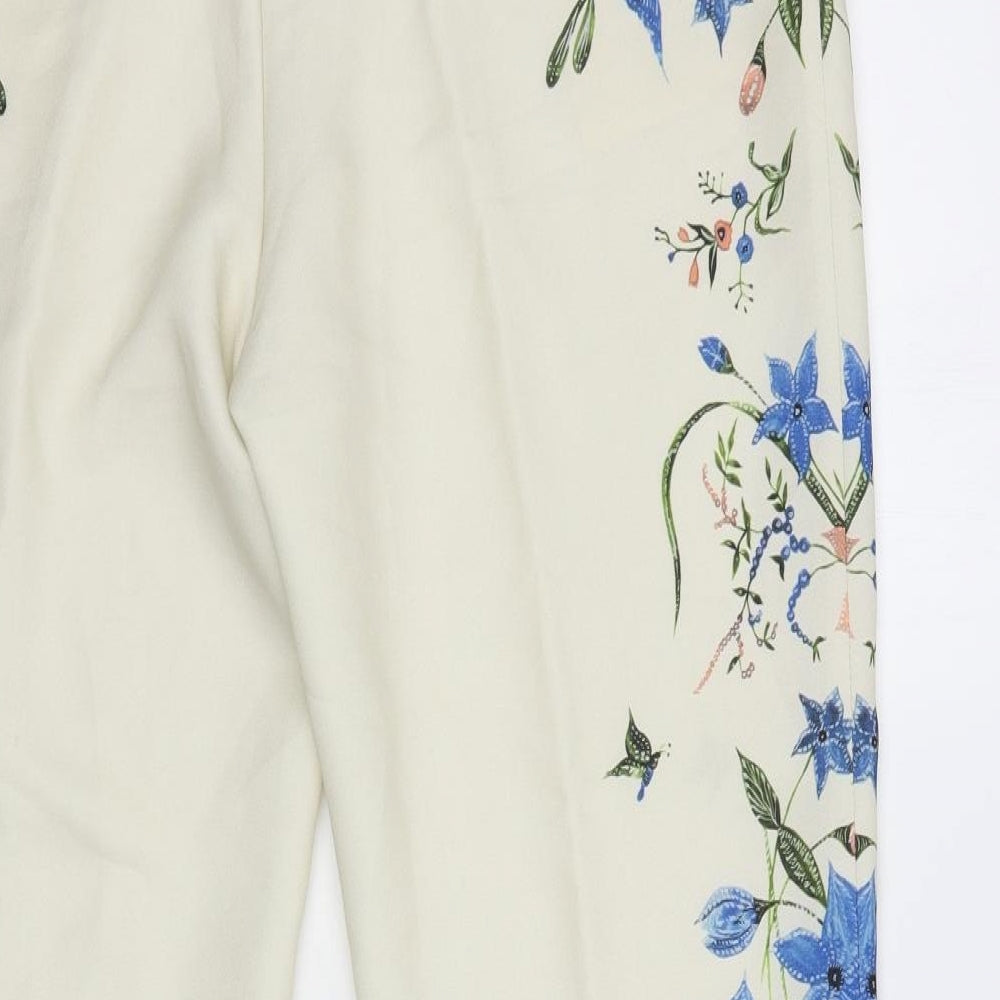 H&M Womens Beige Floral Polyester Trousers  Size M L27 in Regular