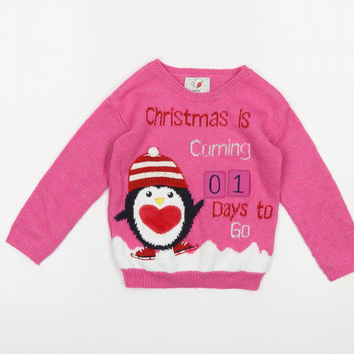George Girls Pink Crew Neck  Acrylic Pullover Jumper Size 3-4 Years  Pullover - Christmas Jumper