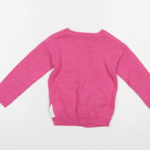 George Girls Pink Crew Neck  Acrylic Pullover Jumper Size 3-4 Years  Pullover - Christmas Jumper