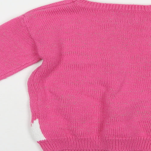 George Girls Pink Crew Neck  Acrylic Pullover Jumper Size 3-4 Years  Pullover - Christmas Jumper