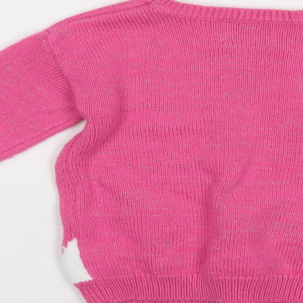 George Girls Pink Crew Neck  Acrylic Pullover Jumper Size 3-4 Years  Pullover - Christmas Jumper