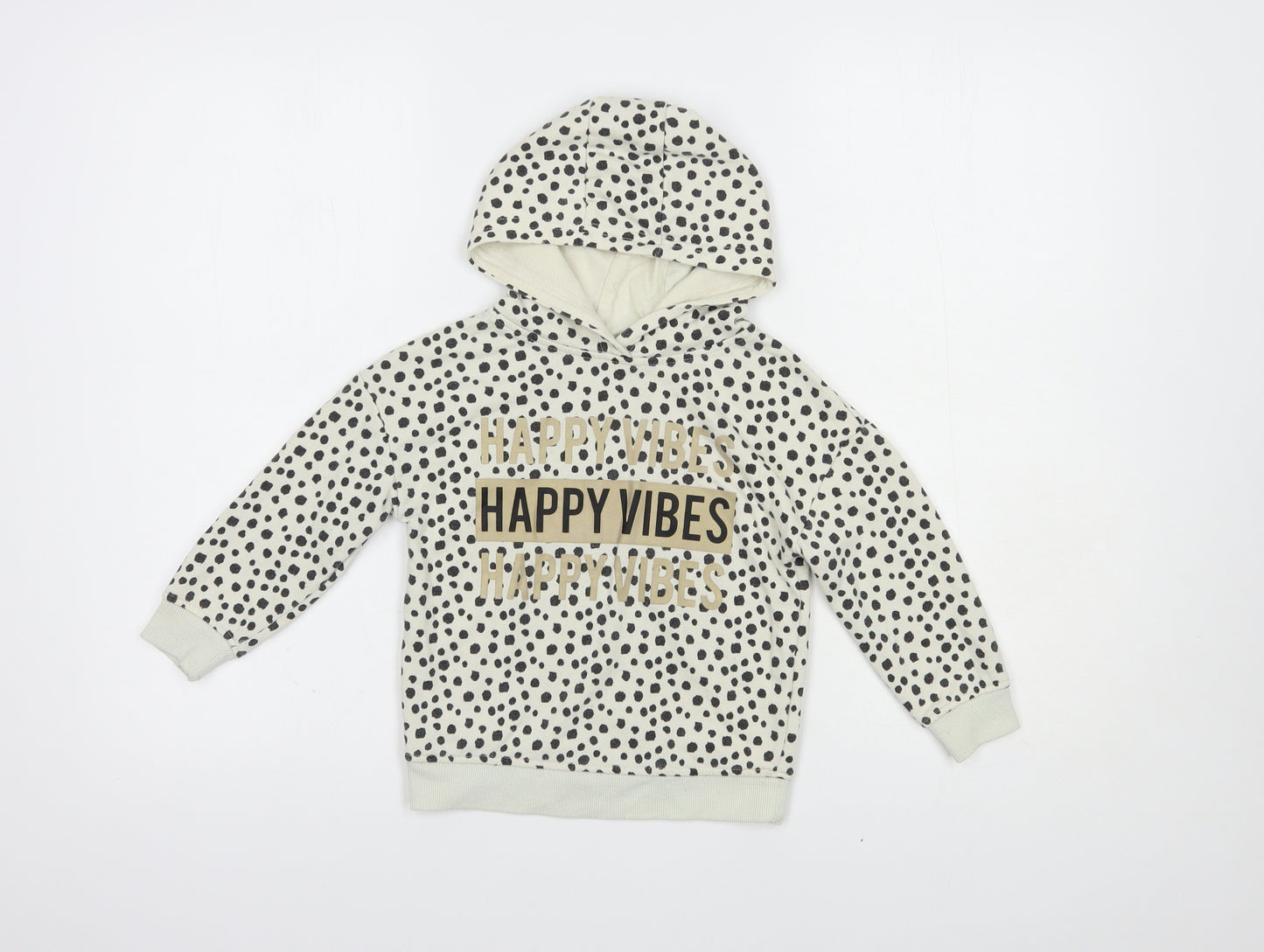 Primark Girls Ivory Animal Print Cotton Pullover Hoodie Size 3-4 Years  Pullover - Happy Vibes