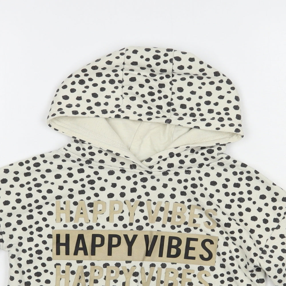 Primark Girls Ivory Animal Print Cotton Pullover Hoodie Size 3-4 Years  Pullover - Happy Vibes