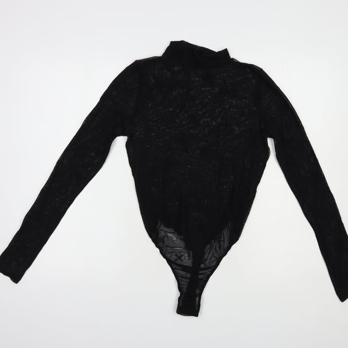 Missg Womens Black Geometric Polyester Bodysuit One-Piece Size M  Snap - Cross Pattern