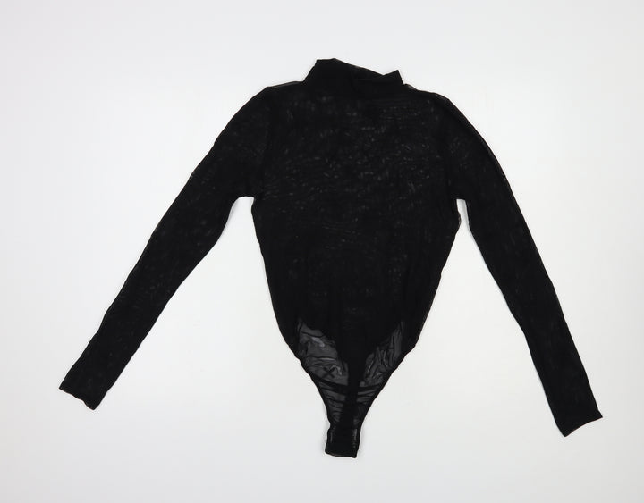 Missg Womens Black Geometric Polyester Bodysuit One-Piece Size M Snap - Cross Pattern