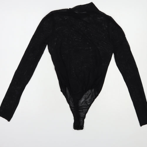 Missg Womens Black Geometric Polyester Bodysuit One-Piece Size M  Snap - Cross Pattern