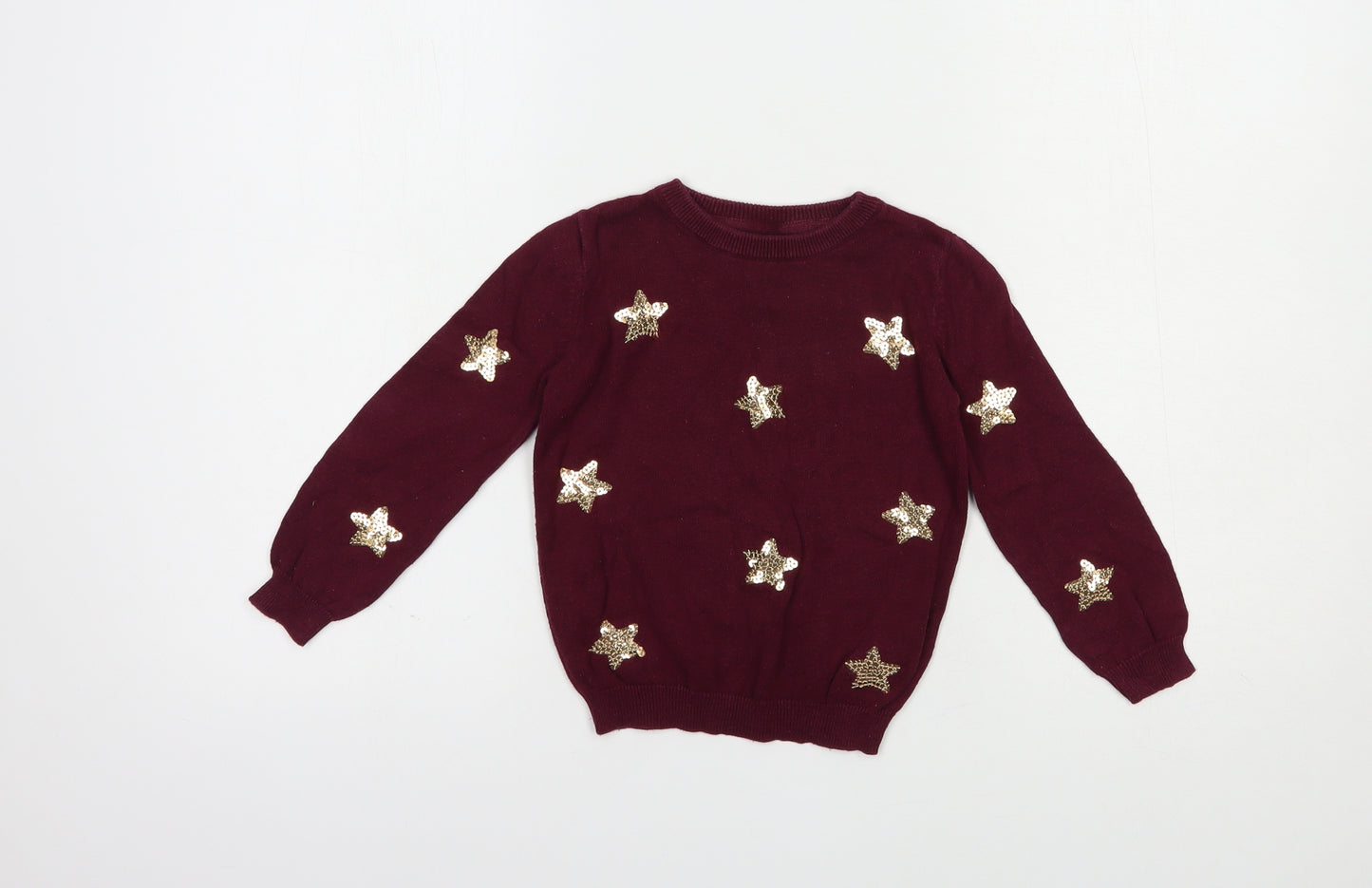 Primark Girls Purple Crew Neck  Cotton Pullover Jumper Size 3-4 Years  Pullover - Stars