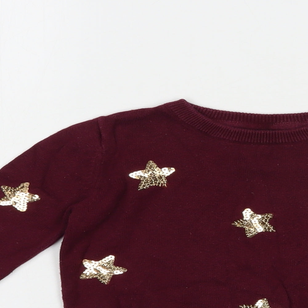 Primark Girls Purple Crew Neck  Cotton Pullover Jumper Size 3-4 Years  Pullover - Stars