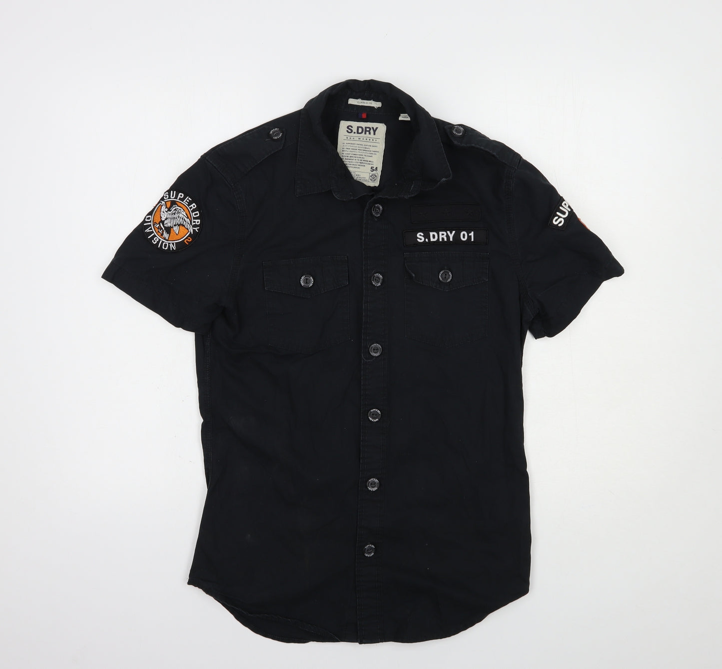 Superdry Mens Black  Cotton  Button-Up Size S Collared Button