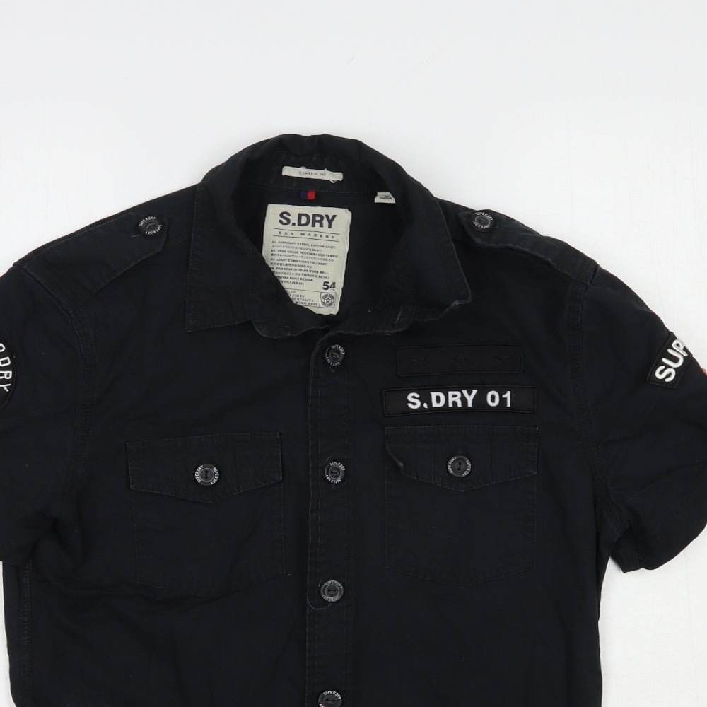 Superdry Mens Black  Cotton  Button-Up Size S Collared Button