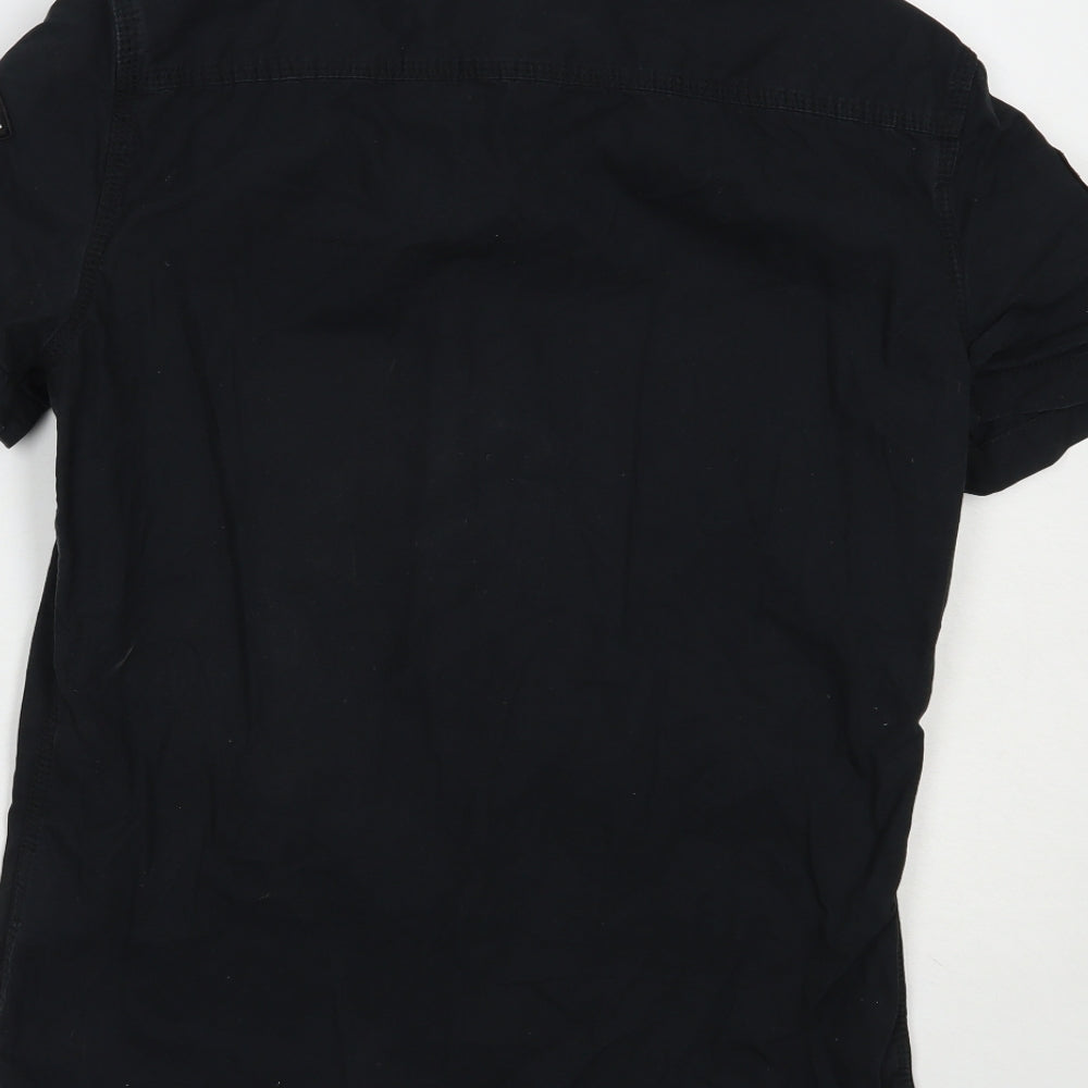Superdry Mens Black  Cotton  Button-Up Size S Collared Button