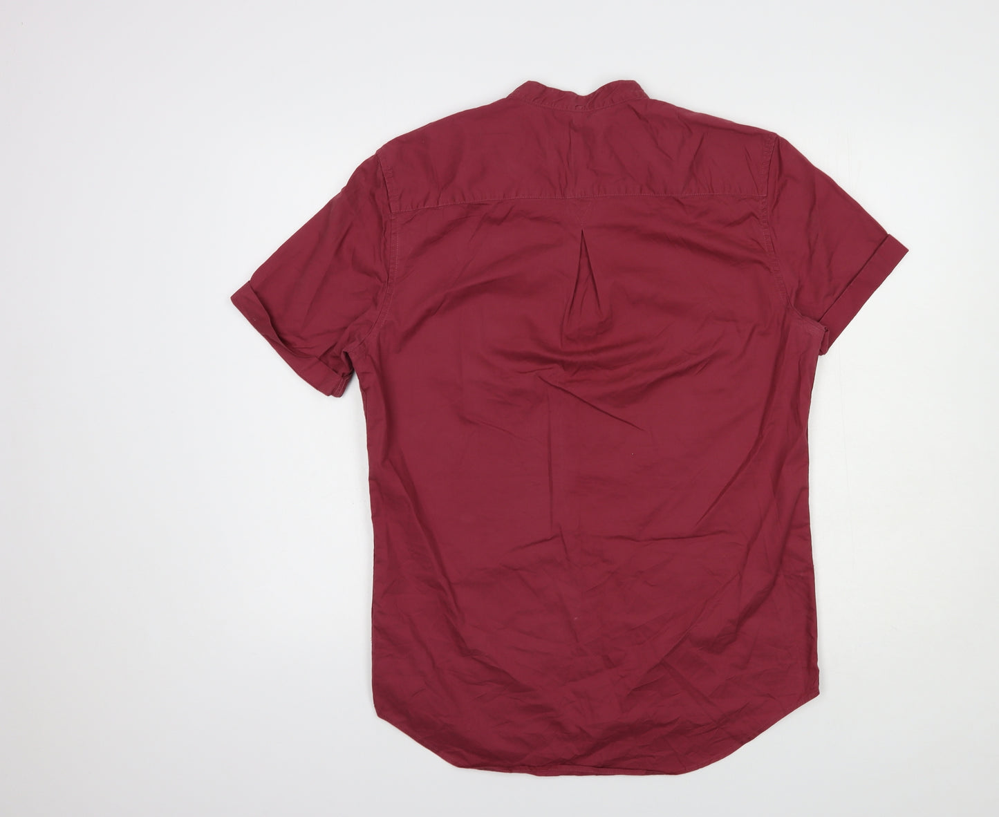River Island Mens Red  Cotton  Button-Up Size M Round Neck Button