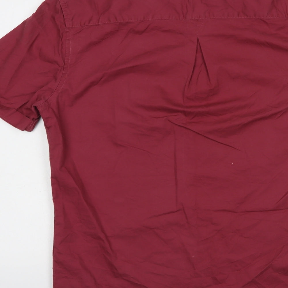 River Island Mens Red  Cotton  Button-Up Size M Round Neck Button