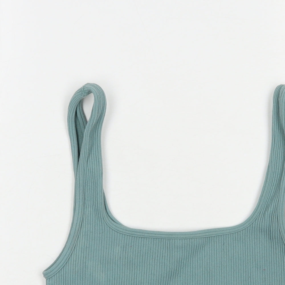 Zara Womens Green  Polyester Cropped Tank Size L Scoop Neck