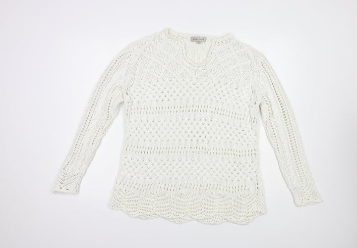 Amaryllis Womens White V-Neck Cotton Pullover Jumper Size XL