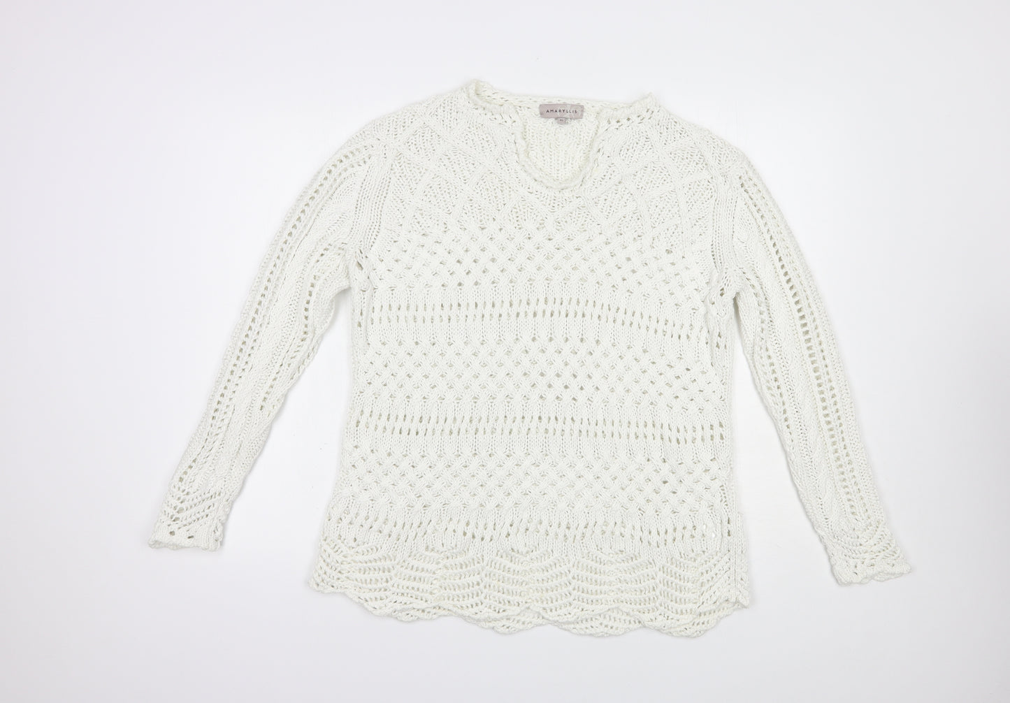 Amaryllis Womens White V-Neck  Cotton Pullover Jumper Size XL