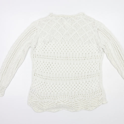 Amaryllis Womens White V-Neck  Cotton Pullover Jumper Size XL