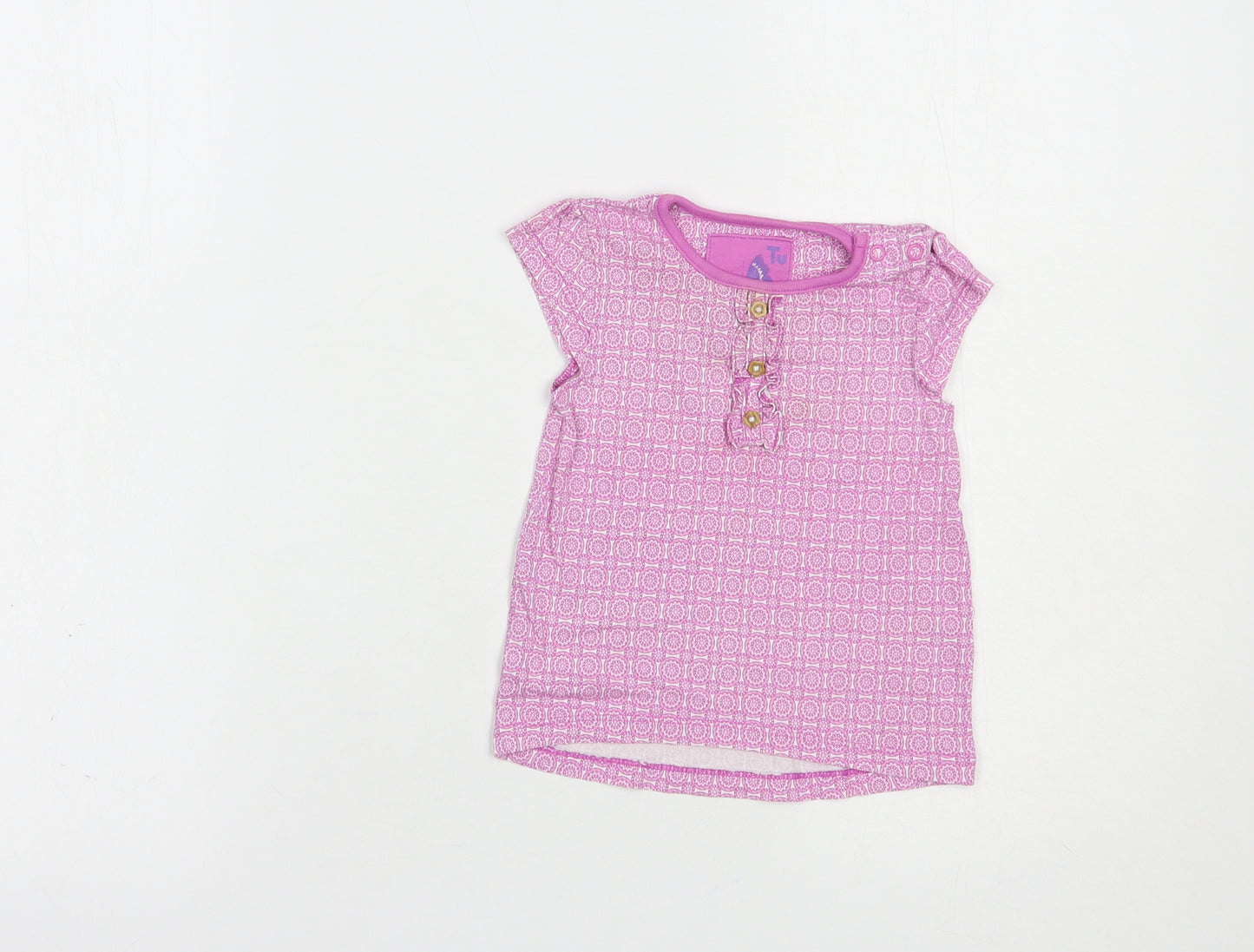 TU Baby Purple Geometric Cotton Basic T-Shirt Size 6-9 Months Crew Neck Pullover