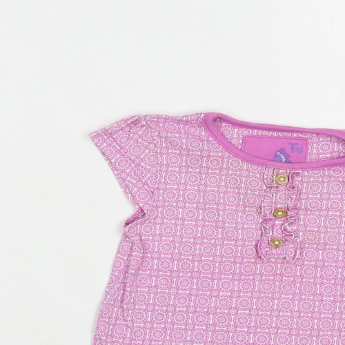 TU Baby Purple Geometric Cotton Basic T-Shirt Size 6-9 Months Crew Neck Pullover