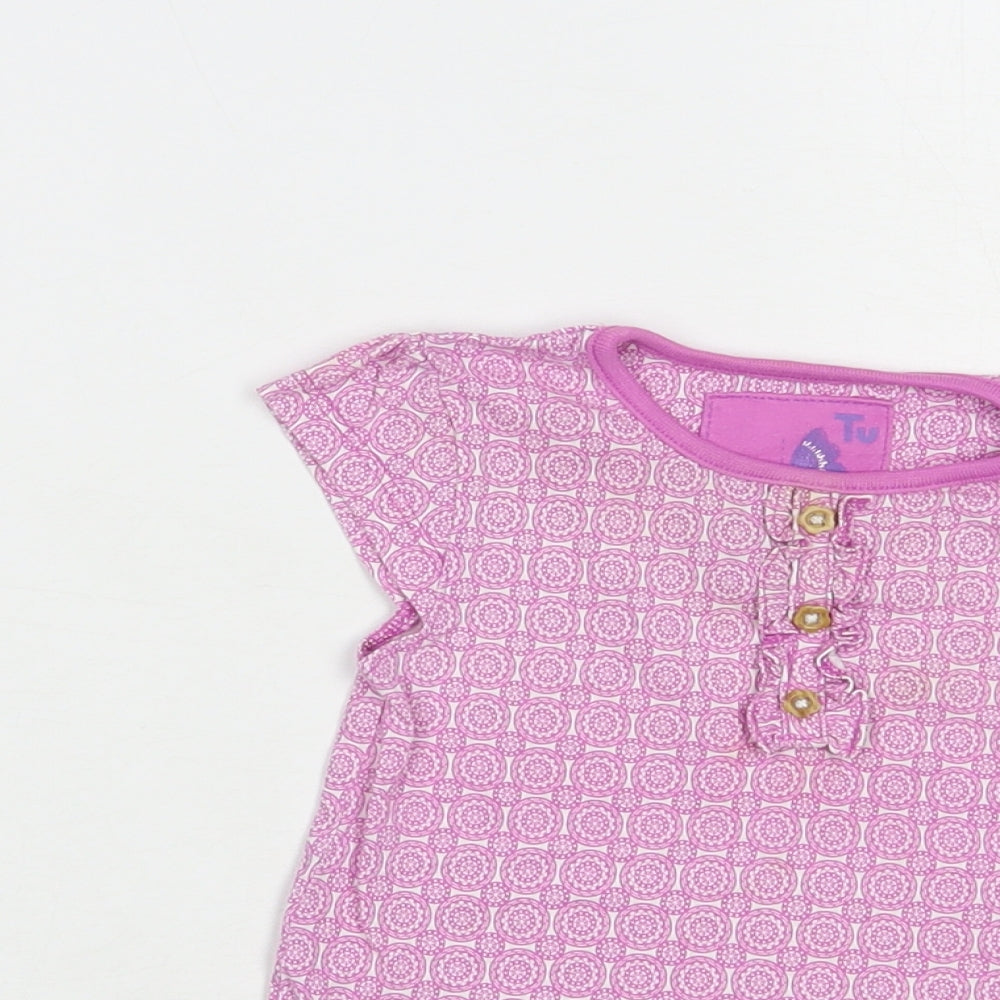 TU Baby Purple Geometric Cotton Basic T-Shirt Size 6-9 Months Crew Neck Pullover