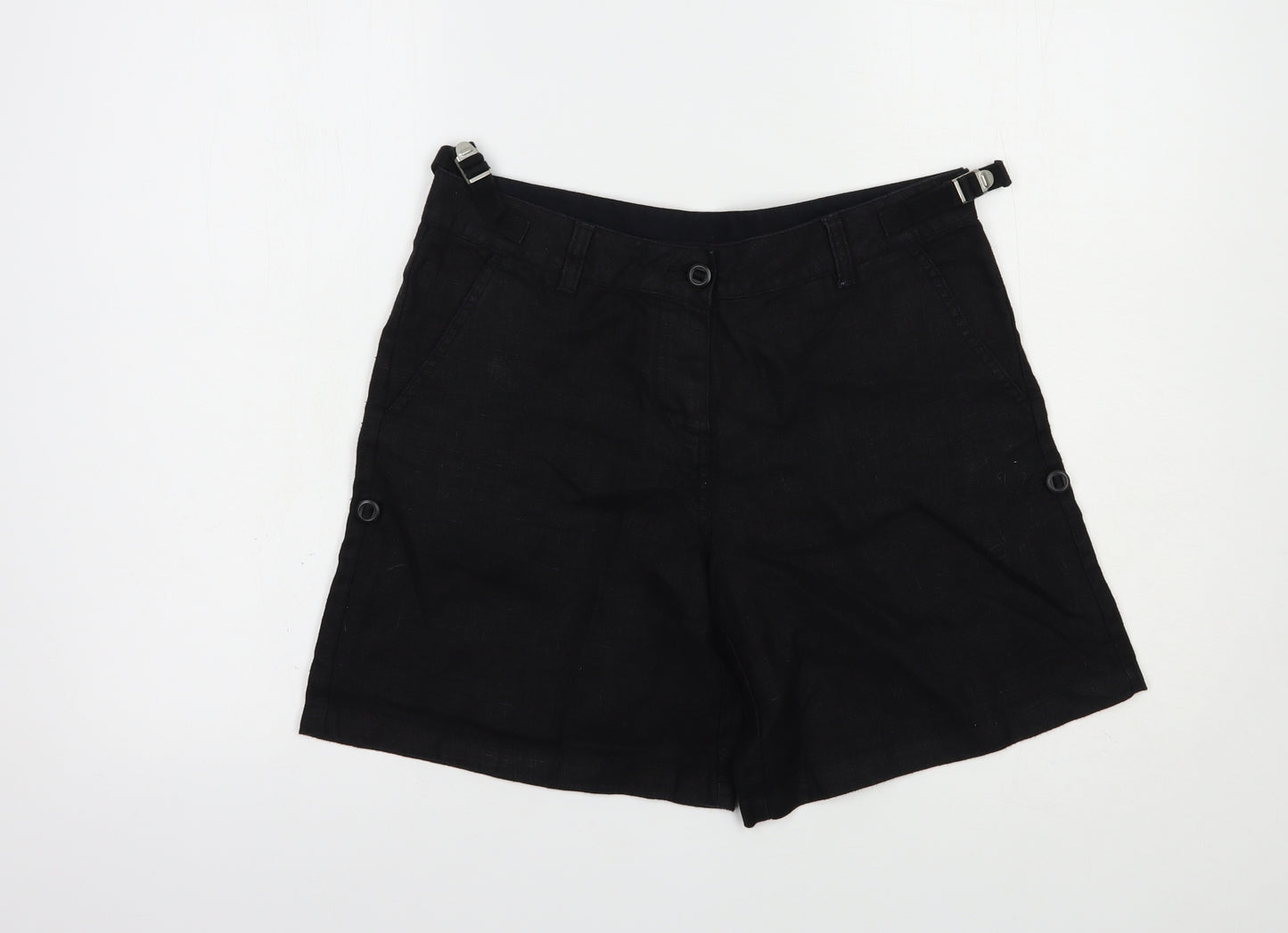 Marks and Spencer Womens Black  Linen Bermuda Shorts Size 10 L8 in Regular Button