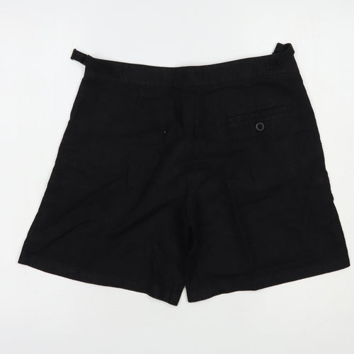 Marks and Spencer Womens Black  Linen Bermuda Shorts Size 10 L8 in Regular Button