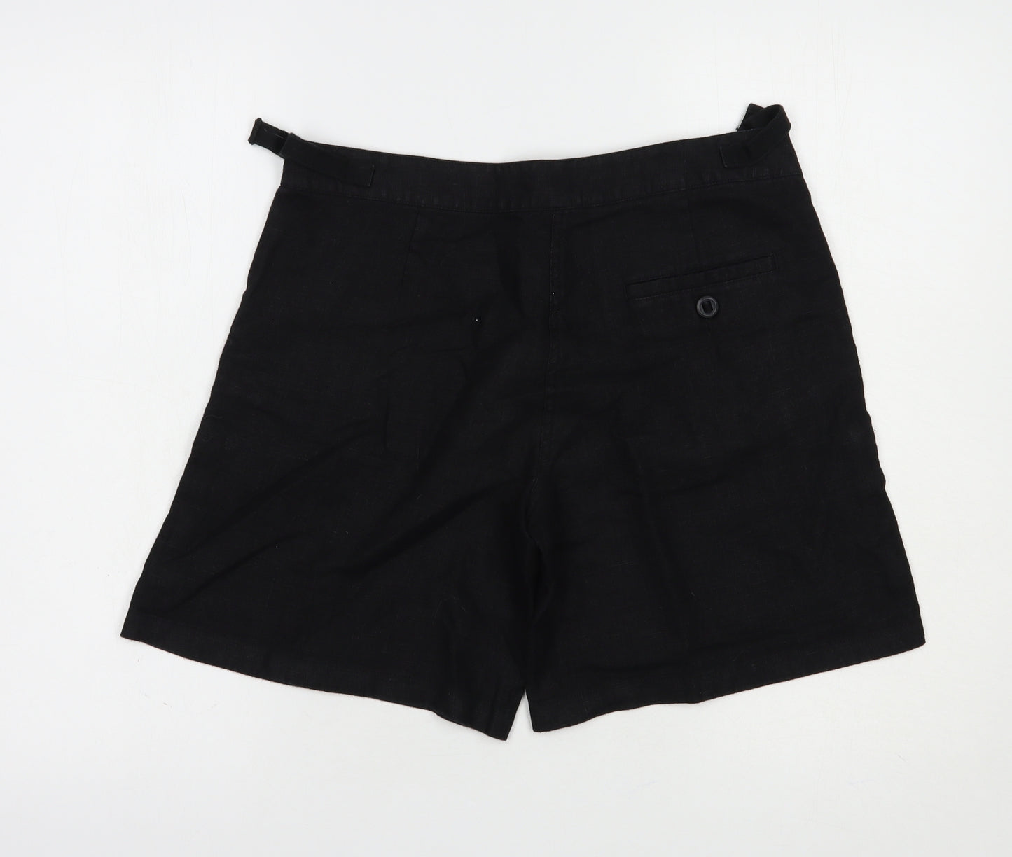 Marks and Spencer Womens Black  Linen Bermuda Shorts Size 10 L8 in Regular Button