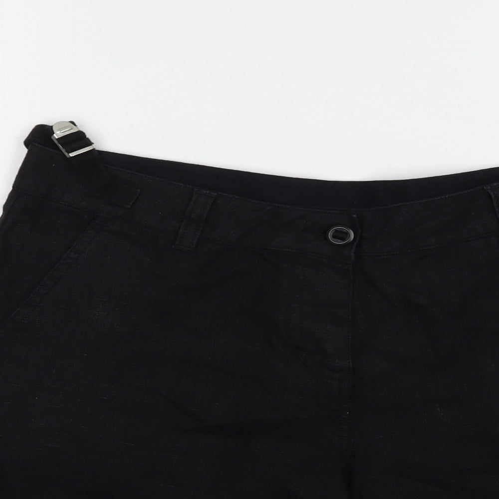 Marks and Spencer Womens Black  Linen Bermuda Shorts Size 10 L8 in Regular Button