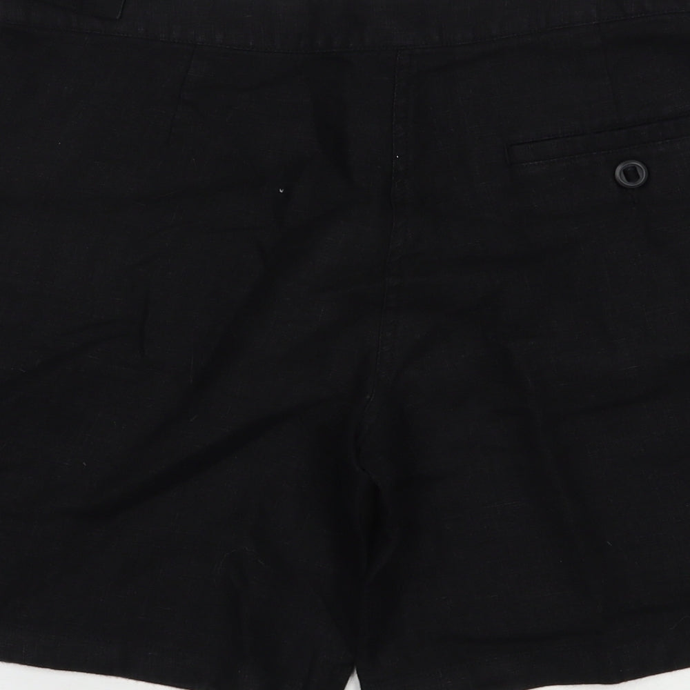 Marks and Spencer Womens Black  Linen Bermuda Shorts Size 10 L8 in Regular Button