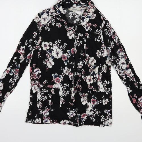 Peacocks Womens Black Floral Viscose Kimono Blouse Size 12 V-Neck