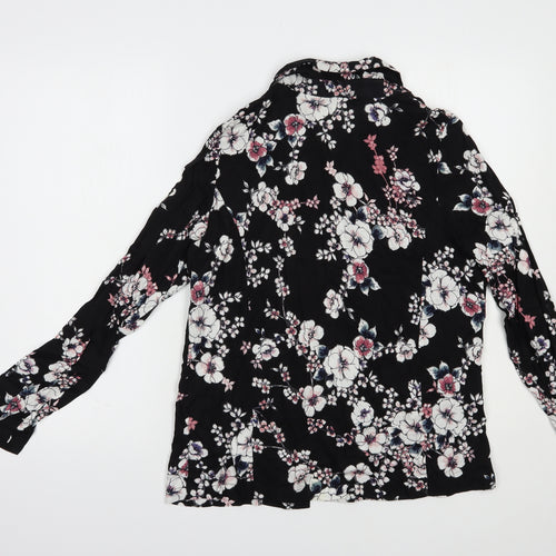 Peacocks Womens Black Floral Viscose Kimono Blouse Size 12 V-Neck