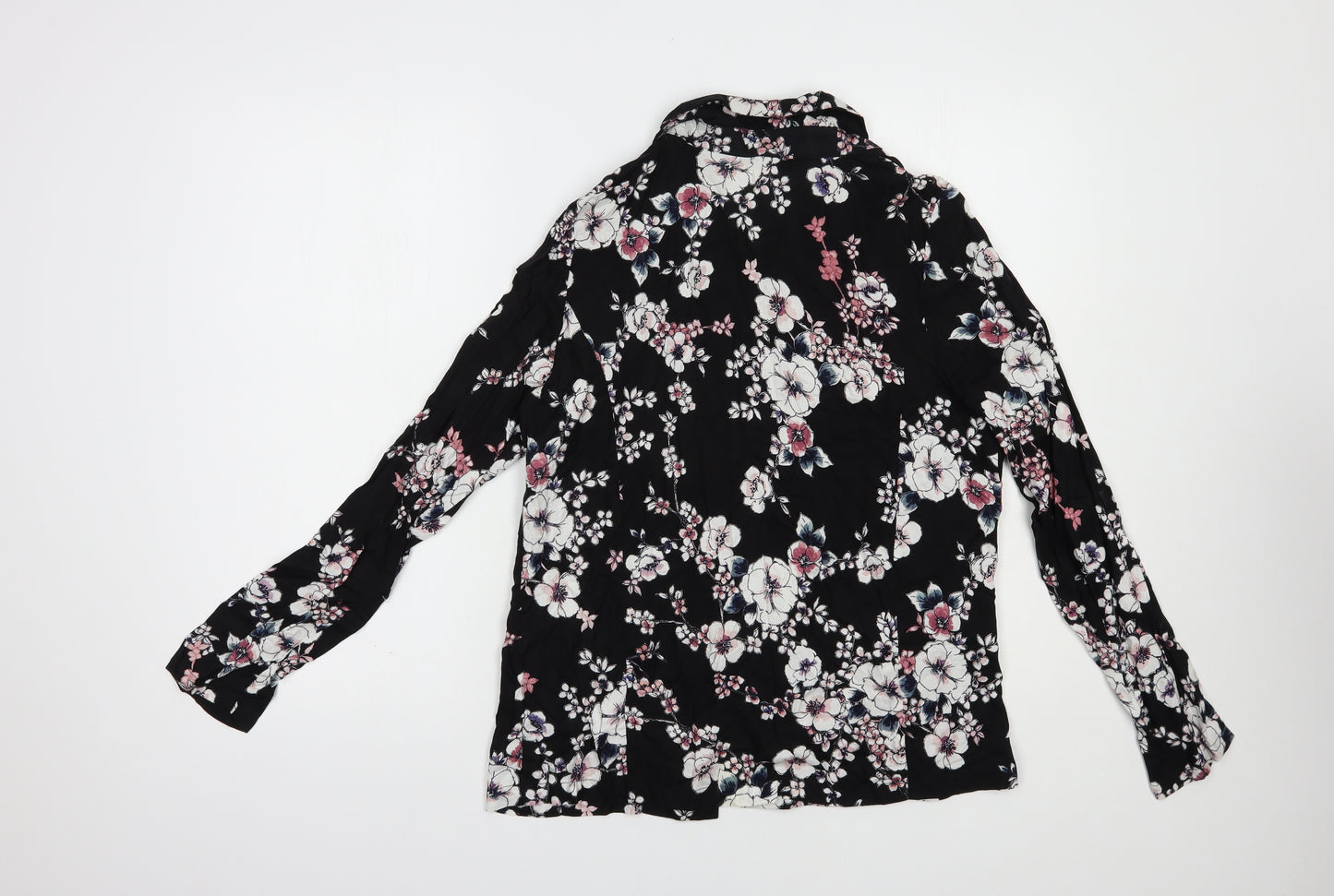 Peacocks Womens Black Floral Viscose Kimono Blouse Size 12 V-Neck