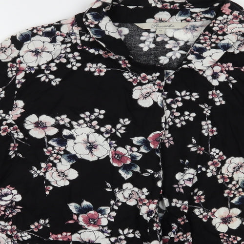 Peacocks Womens Black Floral Viscose Kimono Blouse Size 12 V-Neck