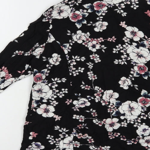 Peacocks Womens Black Floral Viscose Kimono Blouse Size 12 V-Neck